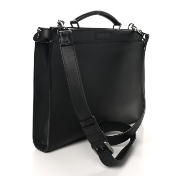 FENDI Vitello Grace Opaco Metal Monster Eyes Large Peekaboo Iconic Fit Satchel Black