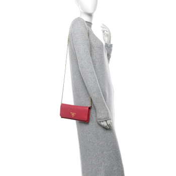PRADA Vitello Move Metal Oro Chain Wallet Peonia
