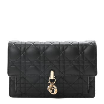 CHRISTIAN DIOR Lambskin Cannage Lady Dior Chain Pouch Black
