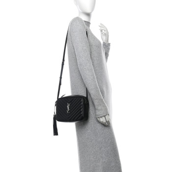 SAINT LAURENT Calfskin Matelasse Monogram Lou Camera Bag Black