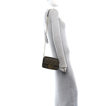 FENDI Fabric Jacquard FF 1974 Mini Baguette Tobacco Moro Black