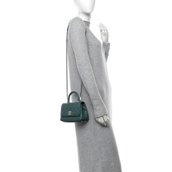 CHANEL Caviar Quilted Extra Mini Coco Handle Flap Green