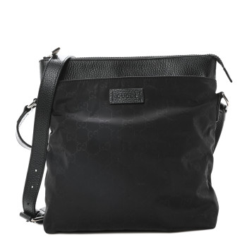 GUCCI Nylon Monogram Dollar Calfskin Flat Messenger Bag Black