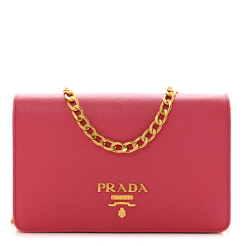 PRADA Saffiano Lux Chain Wallet Peonia