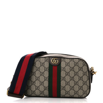 GUCCI GG Supreme Monogram Textured Dollar Calfskin Web Ophidia Wristlet Shoulder Bag Beige Ebony New Acero