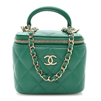 CHANEL Lambskin Quilted Top Handle Mini Vanity Case With Chain Green