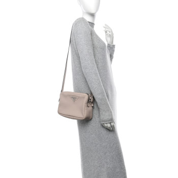 PRADA Vitello Daino Soft Medium Double Zip Shoulder Bag Ninfea