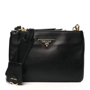 PRADA Vitello Phenix Double Zip Crossbody Bag Black
