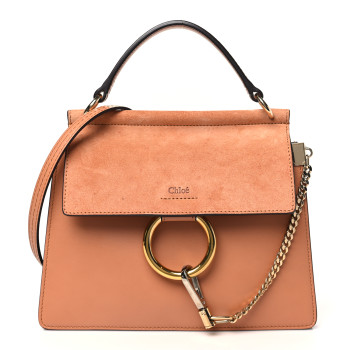 CHLOE Suede Calfskin Small Faye Top Handle Bag Tan