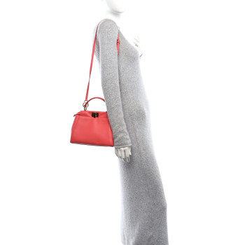 FENDI Nappa Stacked Bar Mini Peekaboo Iconic Satchel Lampone