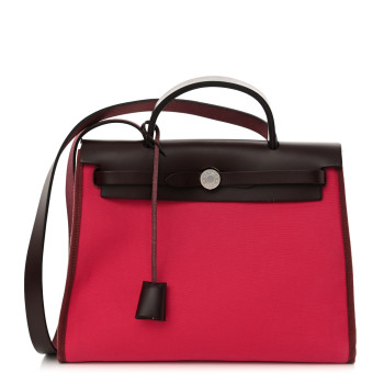 HERMES Vache Hunter Toile Herbag Zip 31 PM Rouge Venetian Rouge Sellier