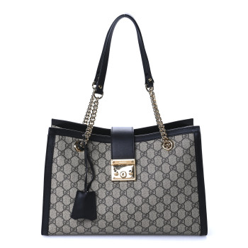 GUCCI GG Supreme Monogram Medium Padlock Tote Black