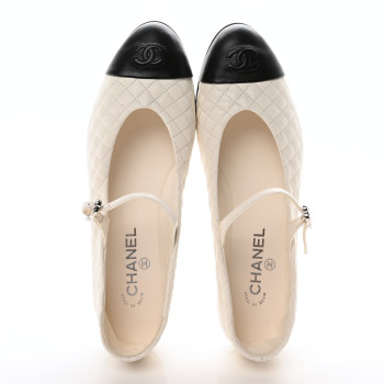 CHANEL Lambskin Quilted Mary Jane Flats 41 White Black CHANEL Lambskin Quilted Mary Jane Flats 41 White Black