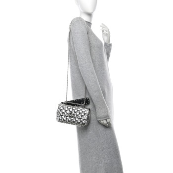 VALENTINO GARAVANI Metallic Patent Quilted Small Rockstud Spike Shoulder Bag Silver