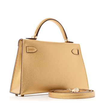 HERMES Metallic Chevre Chamkilight Mini Kelly Sellier 20 Dore