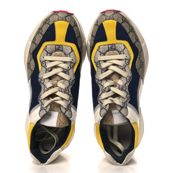 GUCCI GG Supreme Monogram Mix Monogram Mens Rhyton Sneakers 9 London Blue Beige Sun Yellow