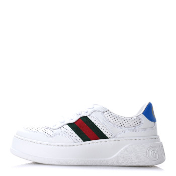 GUCCI Calfskin Web Perforated Womens Platform 55mm Sneakers 38.5 White Bright Splash