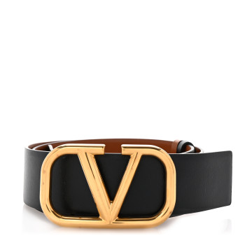 VALENTINO GARAVANI Glossy Calfskin VLogo Reversible 30mm Belt 85 34 Saddle Brown Black