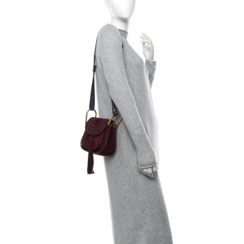 CHLOE Suede Calfskin Braided Mini Hudson Shoulder Bag Sienna Red
