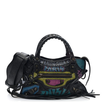 BALENCIAGA Agneau Arena Graffiti All Over Classic Hardware Mini City Black Multicolor