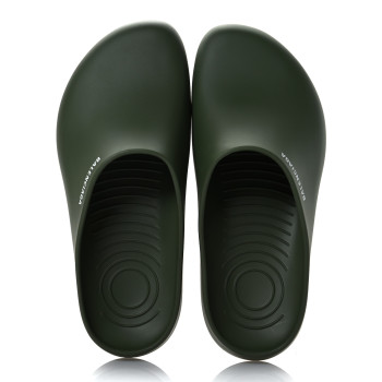 BALENCIAGA Rubber Logo Mens Pool Closed Slide Sandals 43 Kaki White