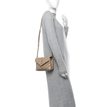 SAINT LAURENT Calfskin Y Quilted Monogram Toy Loulou Crossbody Bag Dark Beige