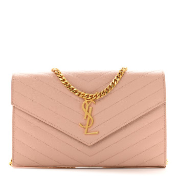SAINT LAURENT Grain De Poudre Matelasse Chevron Monogram Chain Wallet Pale Pink