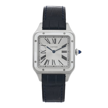 CARTIER Stainless Steel Alligator 31.4mm Santos Dumont Quartz Watch Blue