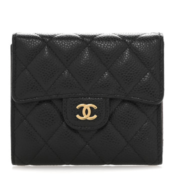 CHANEL Caviar Quilted Compact Flap Wallet Black