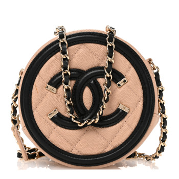 CHANEL Caviar Quilted Round Filigree Crossbody Beige Black