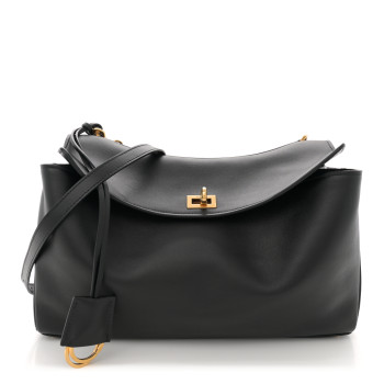 BALENCIAGA Natural Smooth Calfskin Rodeo Shoulder Bag Black