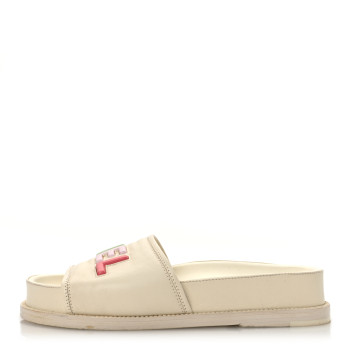CHANEL Lambskin Cha-Nel Mule Sandals 38 Ivory Multicolor