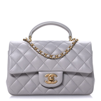 CHANEL Lambskin Quilted Mini Top Handle Rectangular Flap Grey