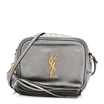 SAINT LAURENT Metallic Calfskin Monogram Blogger Bag Lapis