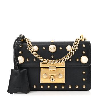 GUCCI Calfskin Studded Small Padlock Shoulder Bag Black