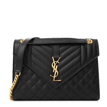 SAINT LAURENT Grain De Poudre Textured Mixed Matelasse Triquilt Medium Monogram Satchel Black