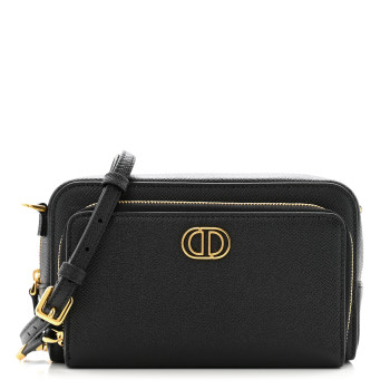 CHRISTIAN DIOR Grained Calfskin Caro Double Pouch Black