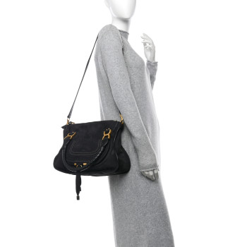 CHLOE Nubuck Calfskin Medium Marcie Satchel Black
