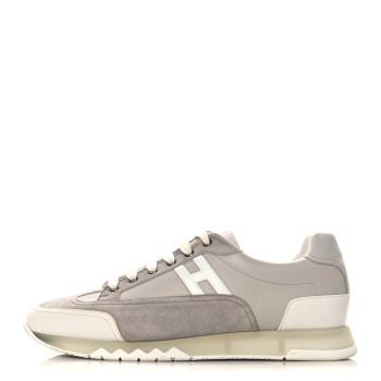 HERMES Suede Goatskin Mens Trail Sneakers 44.5 Gris White