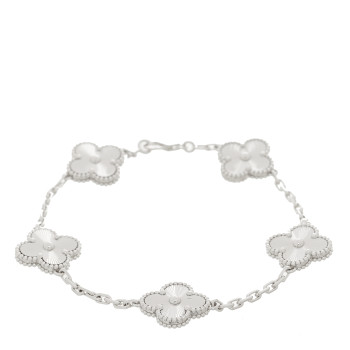 VAN CLEEF & ARPELS 18K White Gold 5 Motifs Guilloche Vintage Alhambra Bracelet