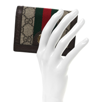 GUCCI GG Supreme Monogram Web Ophidia Card Case Beige New Acero