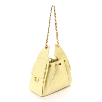 CHANEL Caviar Quilted Small Chanel 25 Handbag Light Yellow