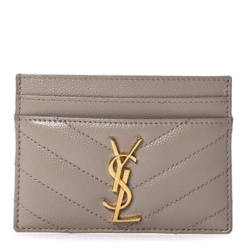 SAINT LAURENT Grain De Poudre Matelasse Chevron Monogram Credit Card Case Dark Beige