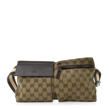 GUCCI GG Monogram Double Pocket Belt Bag Green Dark Brown