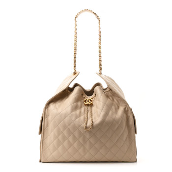 CHANEL Caviar Quilted Large Chanel 25 Handbag Beige