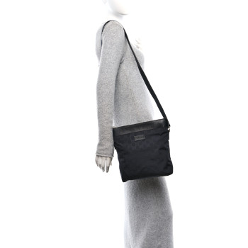 GUCCI Nylon Monogram Dollar Calfskin Flat Messenger Bag Black