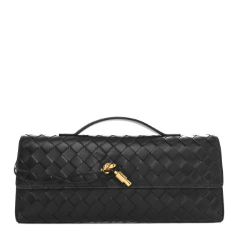 BOTTEGA VENETA Nappa Intrecciato Long Andiamo Top Handle Clutch Black