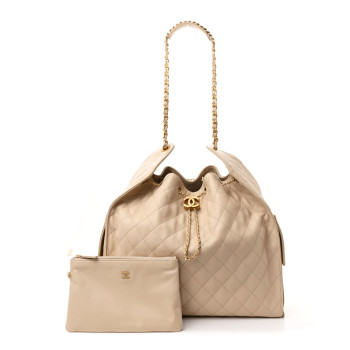 CHANEL Caviar Quilted Large Chanel 25 Handbag Beige