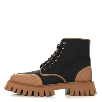 GUCCI Monogram Miro Soft Calfskin Mens Lace Up Combat Boots 9.5 Black Koi Beige