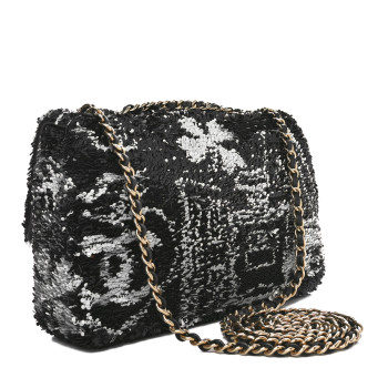 CHANEL Sequin Small Single Flap Rectangular Flap Black Silver